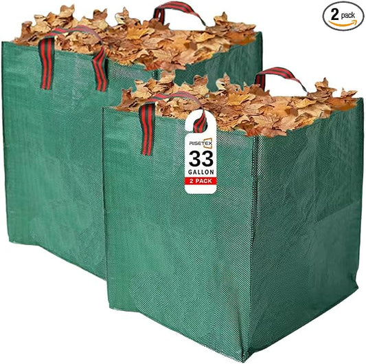 Heavy Duty Reusable Leaf Bags, 33-Gallon (Pack of 2) – Yard Waste Bags with Reinforced Carry Handles, Foldable & Portable for Lawn, Garden, Camping, and Debris Collection