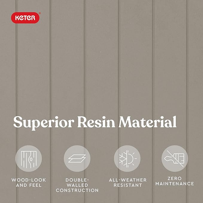 Keter City 30 Gallon Resin Outdoor Storage Box and Patio Furniture Side Table for Pool and Garden Accessories, Beige