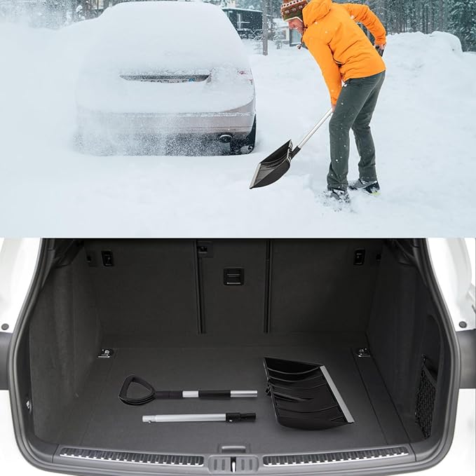 OCGIG Snow Shovel for Driveway Car Garage Home Snow Removal, Heavy Duty 48inch Long Large Capacity Portable Folding Snow Shovel with D-Grip Handle Aluminum Strip for Garden Car Camping Outdoor