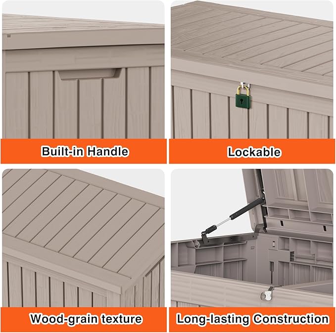 180GAL Brown Versatile Outdoor Deck Box - Waterproof, SGS - Tested UV Protection, Suitable for Various Storage Needs from Pool Accessories to Gardening Supplies