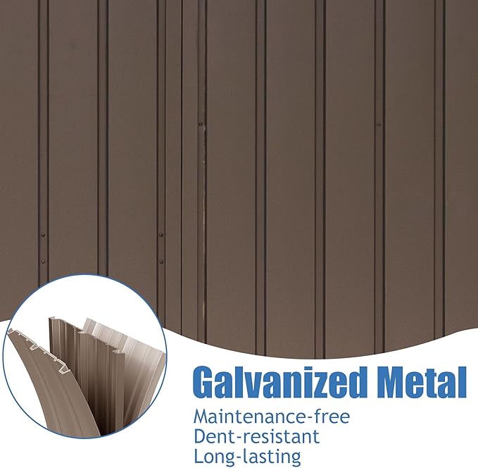 Domi Backyard Storage Shed 8.2’ x 6.2’ with Galvanized Steel Frame,Outdoor Garden Shed Metal Utility Tool Storage Room with Latches and Lockable Door for Balcony Lawn Poolside (Dark Brown)