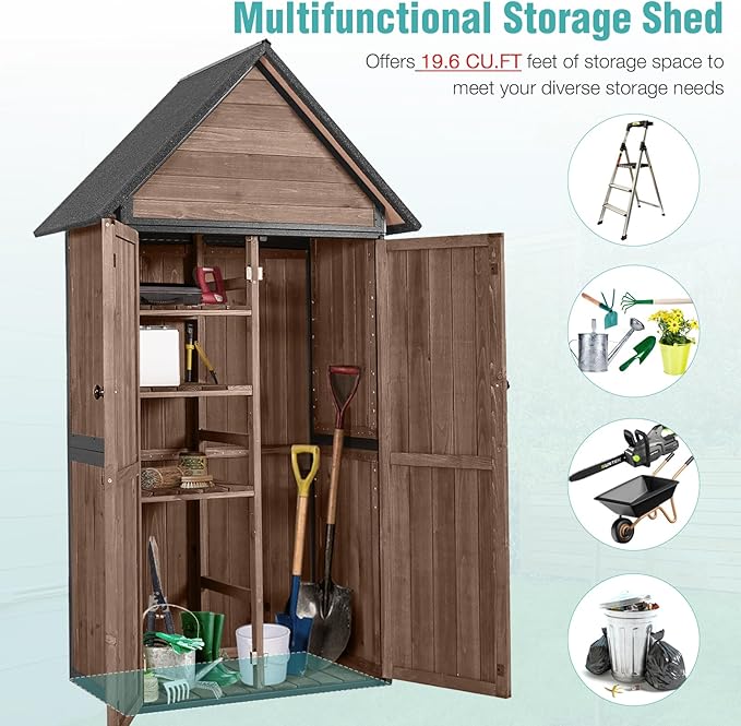 Sheds Outdoor Storage,Garden Shed with Metal Frame Structure and Adjustable Shelves,Large Capacity Storage Tool Cabinet Box for Backyard Garden Patio Lawn (Dark Brown)
