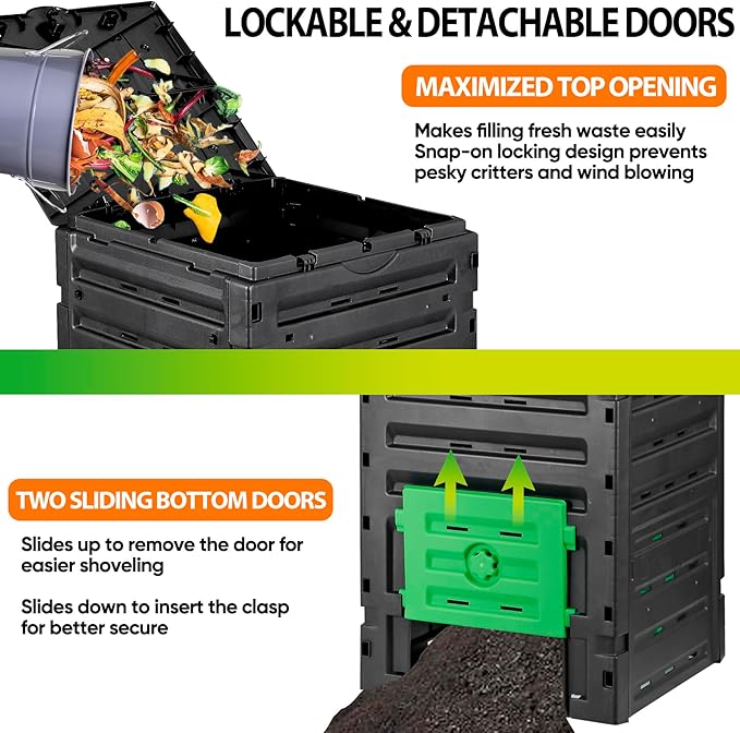 JupiterForce 120 Gallon Large Compost Bin, BPA Free Outdoor Composting Tumblers for Garden Patio, Easy Assembling, Fast Creation of Fertile Soil, Lightweight