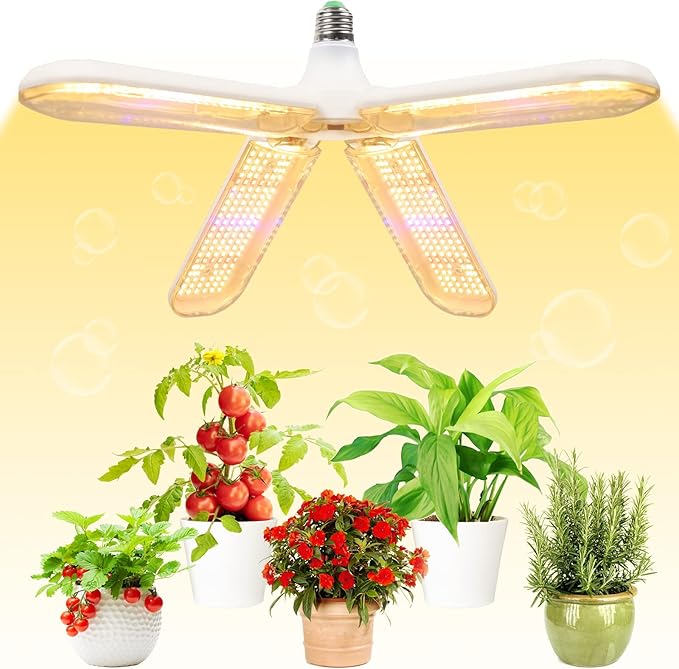 200W LED Grow Light Bulb - 552 LED Plant Light Bulb E26/E27 Sunlike Full Spectrum Plant Grow Lamp with IP54 Waterproof Foldable Four-Leaf Lamp Body for Hydroponics Garden Greenhouse Houseplants