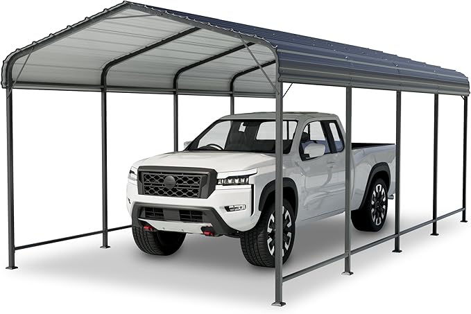 SUNBURY 10x20 FT Carport, Heavy Duty Car Port Canopy with Galvanized Steel Roof, Outdoor Garage Car Shelter Shade with Heavier Metal Frame, for Car, Boat, Pickup and Tractors, Grey