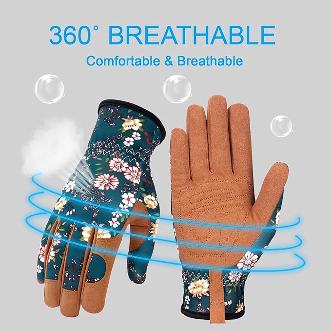 Bamllum Leather Gardening Gloves for Women - Working Gloves for Weeding, Digging, Planting, Raking and Pruning