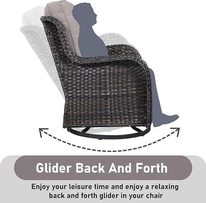 Patio Wicker Chairs Swivel Rocker,3 Pieces Patio Furniture Set with 360 Degree Wicker Swivel Rocking Chairs and Side Table for Garden,Porch,Backyard