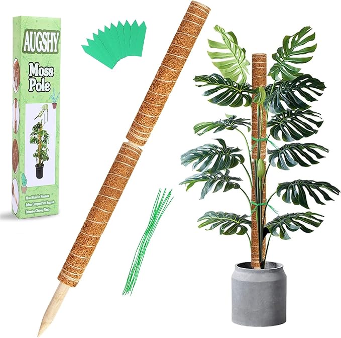 Augshy Moss Pole, 27 Inch Moss Poles - 2Pcs 17 Inch Plant Stakes Moss Sticks for Monstera Indoor Creepers Plant Support Extension Climbing Plants