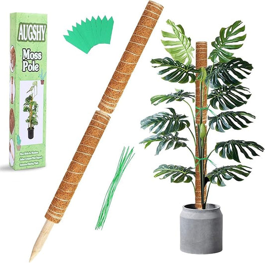 Augshy Moss Pole, 27 Inch Moss Poles - 2Pcs 17 Inch Plant Stakes Moss Sticks for Monstera Indoor Creepers Plant Support Extension Climbing Plants