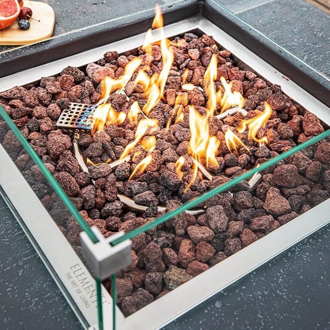 Manhattan Concrete Fire Pit 36" x 36" Outdoor Patio Firepit Includes Lava Rocks Modern Fire Pits & Outdoor Fireplaces for Garden, Deck, Indoor & Outdoor Heating