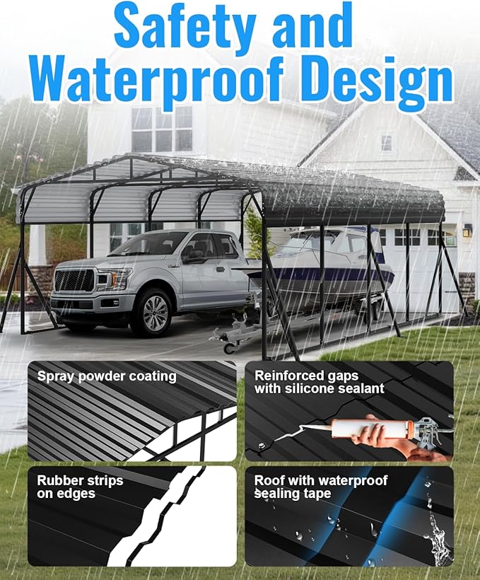 2 Car Carports 20X20 Heavy Duty, Metal Carport with Reinforced Frame & Side Support Poles for All-Weather, Large Outdoor Car Port Suitable for Parking Pickup, Boat, Car, and Tractor