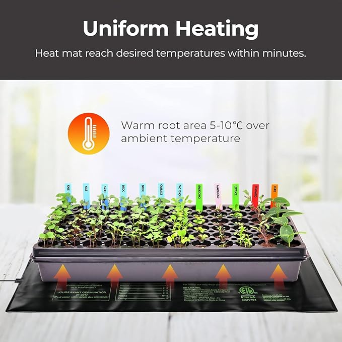 BN-LINK Seedling Heat Mat Warm Hydroponic Heating Pad Waterproof 10" x 20.75" - 2 Pack for Seed Starting Greenhouse and Germination