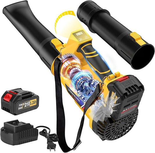 Leaf Blower Cordless with Shoulder Strap, Electric Leaf Blower with 5.2Ah Battery & Charger, Digital Display, Handheld Blower for Lawn Care, Yard, Blowing Leaves, Dust, Snow, Gifts for Men