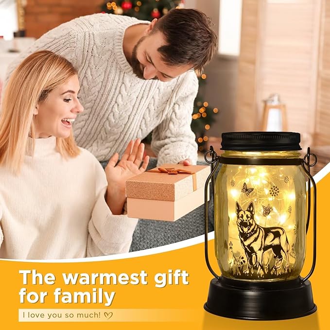 German Shepherd Gifts for Women/Men, German Shepherd Solar Lanterns Dog Mom Birthday, Dog Lovers Lantern, Pet Loss Pet Memorial Lights, Solar Garden Decoration Outside for Yard, Patio,Backyard,Porch