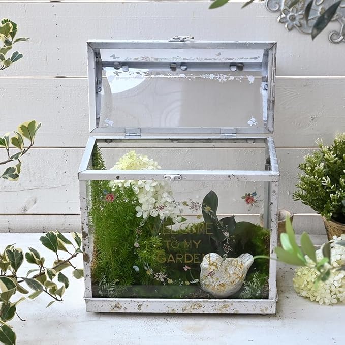 Vintage Large Plant Terrarium Distressed Glass Greenhouse with Lid Indoor Tabletop Planter House Shape Container Display Box for Orchid Succulent Fern Moss Cacti Window Gardern Decor Gift
