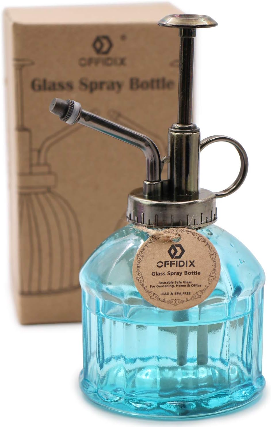 OFFIDIX Glass Spray Bottle,Flower Mister Watering Can Pot 6.3" Tall Spritzer Bronze Plastic Top Pump One Hand Watering Can Indoor Plant Mister Spray Bottle for Garden, Plants, Cleaning