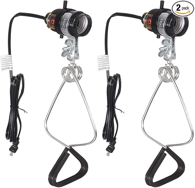 Simple Deluxe HIWKLTCLAMPSOCKETX2 2-Pack 18/2-Gauge Brooder and Heat Clamp Lamp with Bakelite Socket 150 Watt 6 Feet Cord, 2 Count (Pack of 1), Black