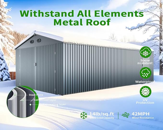 20x13 FT Outdoor Storage Shed, Metal Garage Shed with 2 Lockable Doors, Large Metal Building with 4 Air Vents, Galvanized Steel Prefab Garage Sheds for Car, Truck, Bike, Tool, Dark Gray