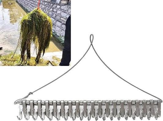 16" Pond Rake,Weed Removal Tool, 50ft Thicker Rope，Double Sided Weed Cleaning Tool Rake，or Pond, Lake, Rivulet