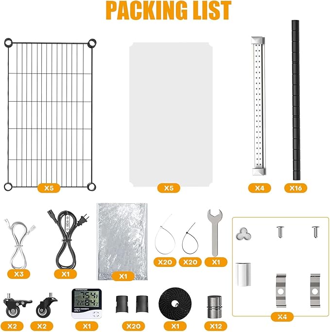 Indoor Greenhouse with Grow Lights,with 40W Full Spectrum Growing Lamps for Seed Starting, 5 Tier 15.7" L×11.8" W×62.3" H Mini Greenhouse，Grow Light Shelf with Tent and Thermometer