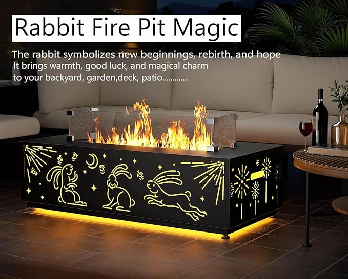 NICESOUL 42'' Natural Gas/Propane Fire Pit Rectangular, Low Profile Firepits with Tank Table for Outside Patio, 50000 BTU Outdoor Fireplace with LED Lights Lamp for Backyard Garden, CSA, Dark Grey