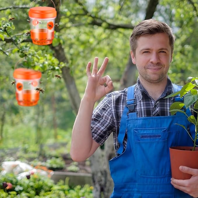 Qualirey 2 Pcs Wasp Traps for Outdoors Wasp Killer Hanging Bee Traps Reusable Fly Bee Killer for Indoor Outdoor Patio Garden Home (Orange)