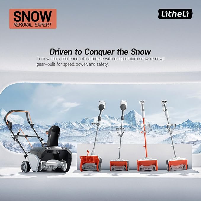 Litheli Electric Snow Shovel Cordless 2x20V, Brushless Lightweight Battery Powered Snow Blower with 4.0Ah Battery, Easy Snow Removal Tool for Driveways, Sidewalks, Patios and Decks