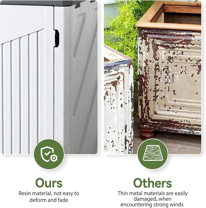 Aoxun White Outdoor Storage Cabinet with 2 Shelves, 35 Cu.Ft Trash Can Storage Shed, Waterproof, Horizontal Storage for Garbage Bin, Generator, Lawn Mower