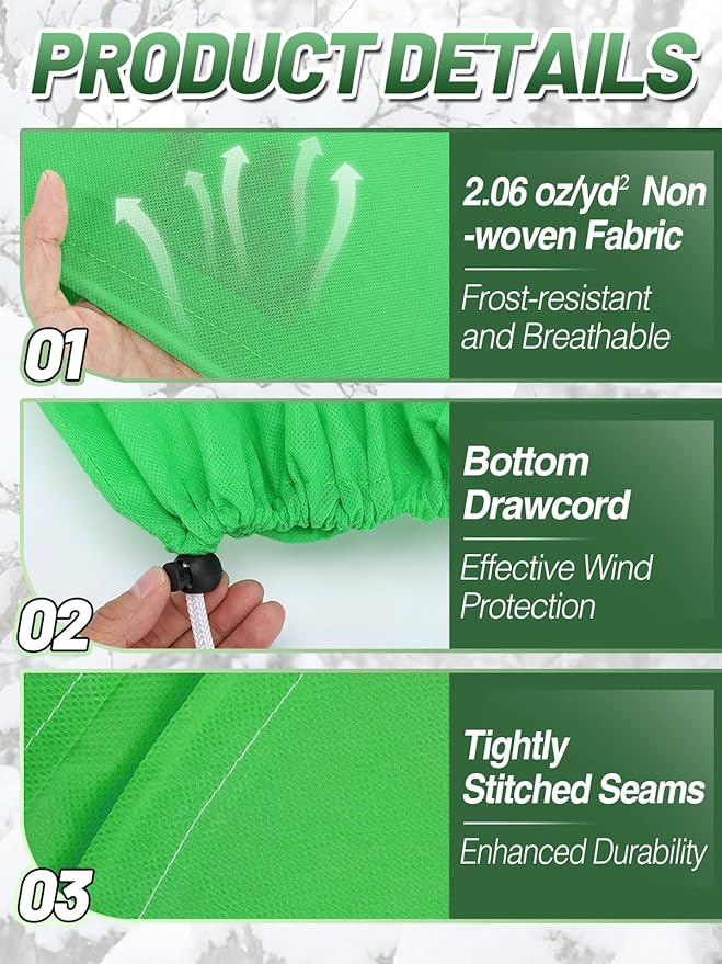 ANPHSIN 12 Pcs Plant Covers Freeze Protection - 39.3in x 39.3in Winter Shrub Plant Protection Bags, Frost Blankets Cloths with Drawstring for Outdoor Garden Plants, Green