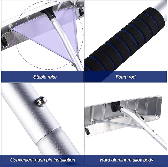 CHANGE MOORE Scratch Free Snow Roof Rake with Wheels for Snow Removal, 4.78’-19.88’ Extendable Aluminum Snow Rake for House Roof, Time-Saving Lightweight Roof Snow Removal Tool with 25" Blade