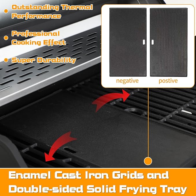 CIG GARDEN 3 Burner Propane Gas and Charcoal Grill Combo with Side Burner,Dual Fuel BBQ Grill with Cast Iron Griddle,41,500 BTU Output Perfect for Outdoor Cooking, Balcony, Backyard,Camping