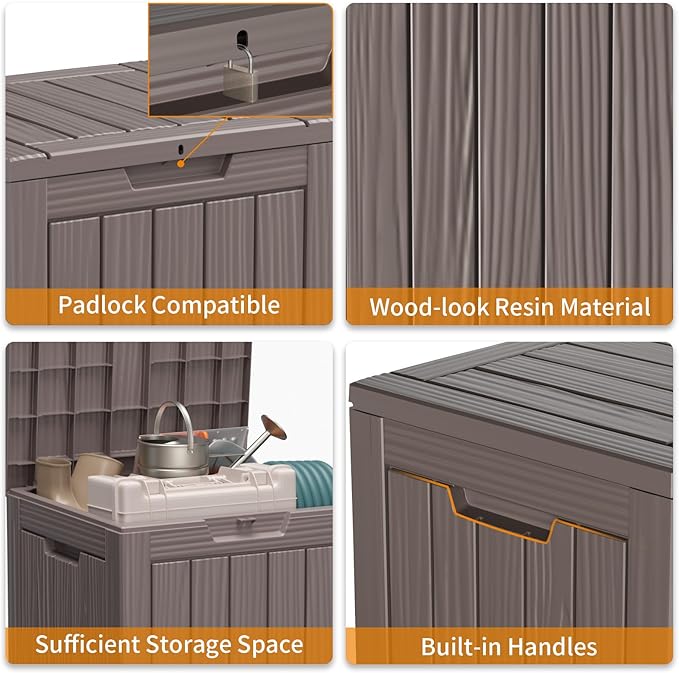 28 Gallon Outdoor Storage Box – Resin Deck Box with Lockable Lid, Waterproof Patio Furniture Storage for Tools, Garden & Yard Organization