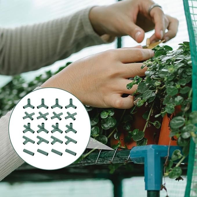 Yardwe 20Pcs Greenhouse Frame Connector, 5 Types Gardening Frame Pipe Fitting Plastic Joint Connectors for Stable Plant Support and Greenhouse Construction, 16mm