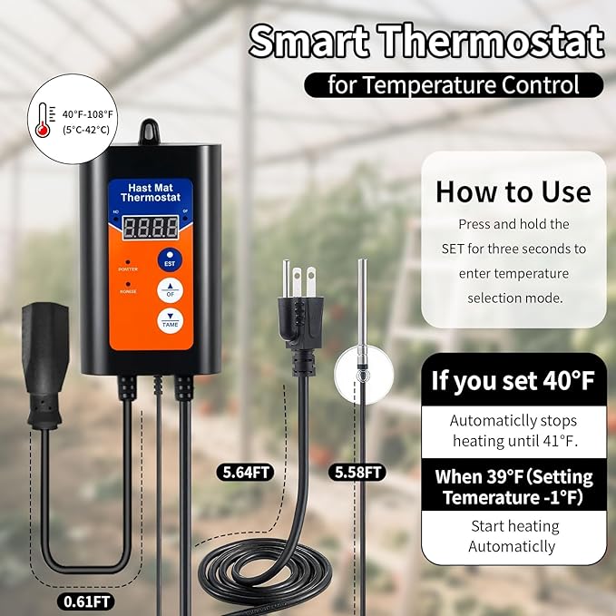 Greenhouse Heater with Digital Thermostat, 1500W/750W Electric Grow Tent Heater, IPX4 Waterproof, Overheat Protection, Fast Heating for Patio, Flower Room, Green House, Ourdoor