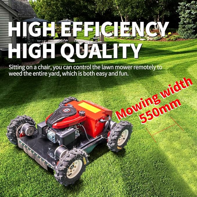 Remote Mower, Remote Control Lawn, Small Crawler Oil-Electric Hybrid Four-Wheel Drive Lawn Mowing and Weed Whacker, All Terrain Grass Cutter Yard Mower, 30° Climbing
