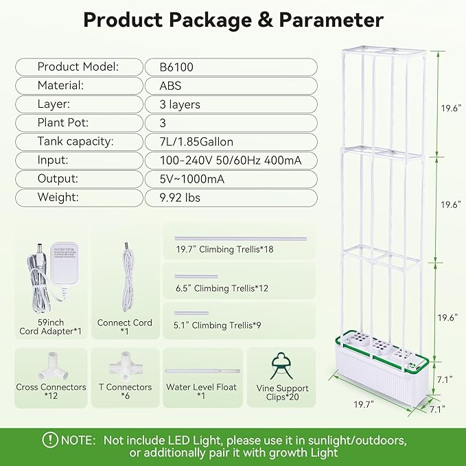 BAOSHISHAN Hydroponics Growing System Tower with Trellis, 7L Indoor Gardening System for Tomato Pepper Cucumber Vines Plant, Hydroponic Grow Kit with 60" Height Adjust