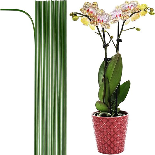 20-PCs 15-3/4" Plastic Coated Orchid Stakes for Plants Support, Bendable Orchid Support Stakes - Green