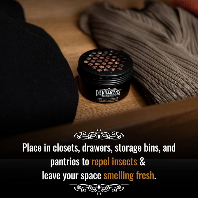 Dr. Killigan's Cedarwood Chip Canisters - Moth Repellent for Closets, Cedar Blocks for Clothes Storage, Drawer Deodorizers, 6 Reusable Tins with Wood Shavings