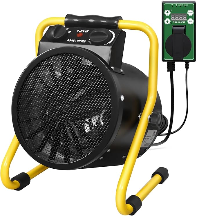 Portable Greenhouse Heater with Digital Thermostat, Overheat Protection, 1500W Radiant Electric Heater for Indoor & Outdoor Use, Garage, Grow Tent, RV, IPX4 Water Resistant, 1 Piece, Black