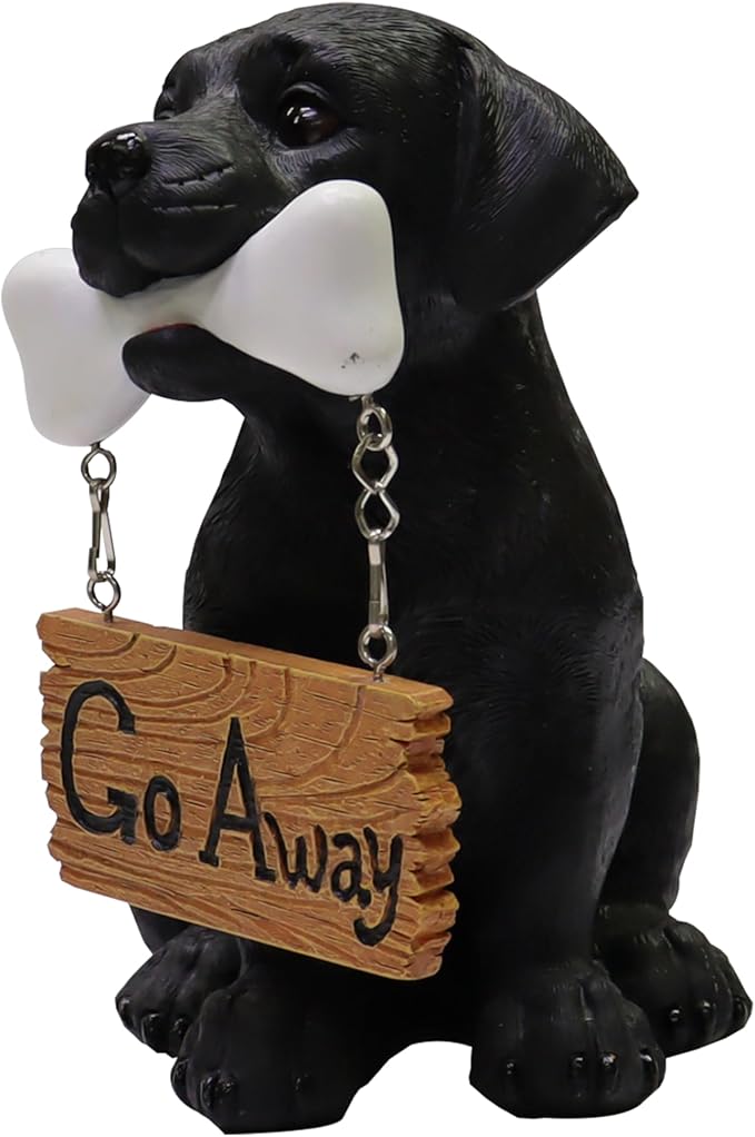 Nature's Mark Black Labrador Retriever Dog Puppy Statue with Welcome Sign Resin Garden Statue Decor 6.7" H