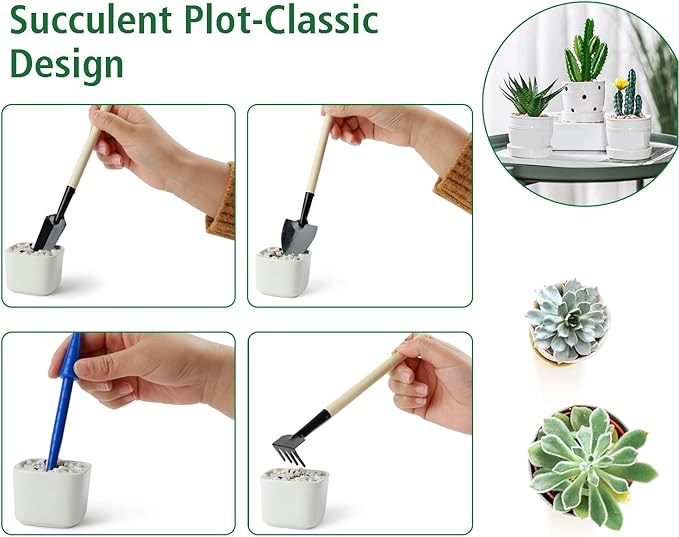 G GOOD GAIN Garden Succulent Kit with Organizer Bag, 14 Pieces Succulent Tools, Indoor Mini Hand Gardening Tools Set with Carrier for Bonsai Planter Miniature Fairy Planting Care(Honeysuckle)