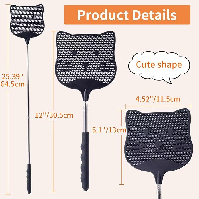 3 Pack Extendable Fly Swatter, 25 inch Long Handle Flyswatters, Plastic Heavy Duty Fly Swatters Manual for Indoors Patio Garden and Outdoors Black