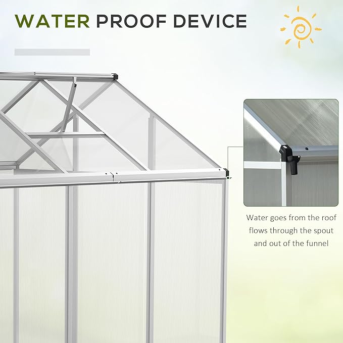 Outsunny 6' x 6' Greenhouse for Outdoors, Polycarbonate Greenhouse with Rain Gutter and Roof Vent, Aluminum Walk-in Green Houses for Outside Patio Backyard Garden