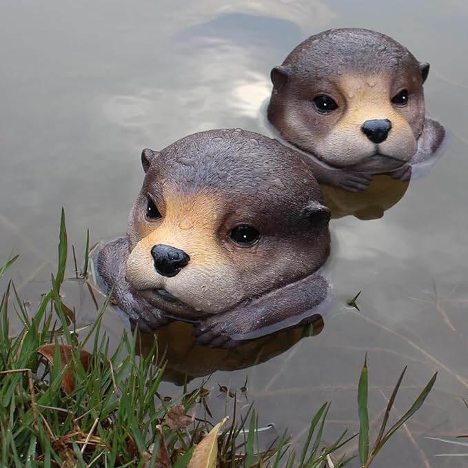 Floating Otter Head Resin Art, Waterproof Pond Float, Decorative Animal Sculpture, Garden Lake Decor, Duck Deterrent, Artistic Resin Decor for Outdoor Use (2 PCS)