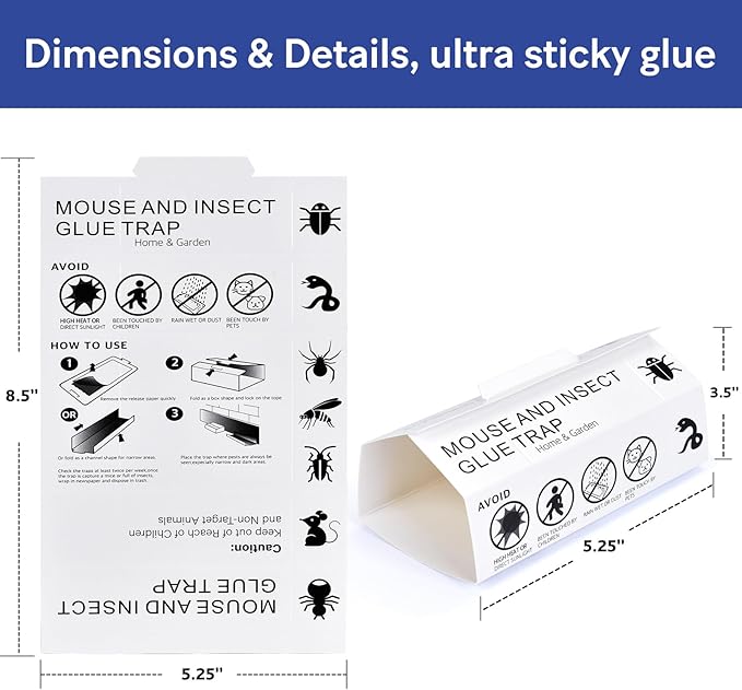 76Pack Mouse & Insect Traps Indoor for Home, Glue Traps for Mice Roach Ant Snake Rats Rodents, Sticky Pest Control Adhesive Tray for Catching Bugs, Sesame Oil Scent Non Toxic Pre-Baited Glue Boards