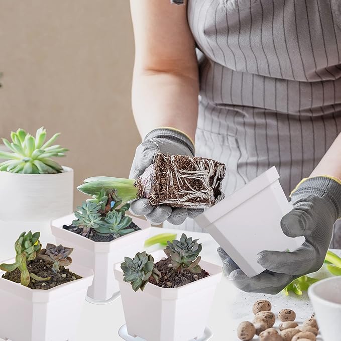 foxany 4" Nursery Pot, 30 Pcs Thick Plastic Square Planting Pots, Plant Seedling Pots, Seed Starting Pots with 30 Saucers - White