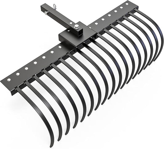 YITAMOTOR 4FT Tractors Rake 17 Pine Straw Rake Fits 2" Receiver for Lawn Tractors or ATV/UTV