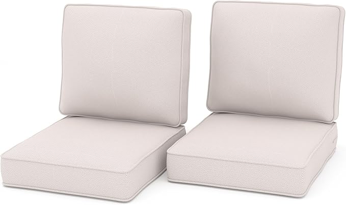 Outdoor Chair Cushions 23" x 24" x 4", Patio Deep Seat Replacement Cushions Set with Zippered Removable Cover, Weather-Resistant Olefin Fabric for Garden Chair Sofa Couch, Set of 2, Beige