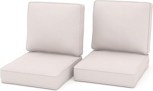 Outdoor Chair Cushions 23" x 24" x 4", Patio Deep Seat Replacement Cushions Set with Zippered Removable Cover, Weather-Resistant Olefin Fabric for Garden Chair Sofa Couch, Set of 2, Beige