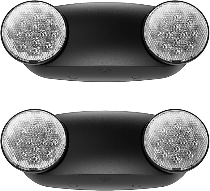 2 Pack Led Black Emergency Lights with Battery Backup - Adjustable Bug Eye UL 924 Certified Exit Signs - 120-277VAC Commercial Emergency Lights Fixtures/Indoor